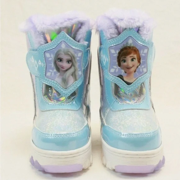 Disney Frozen Girls Blue Purple Light-up Kids Snow Boots Size 7 Faux Fur Lined