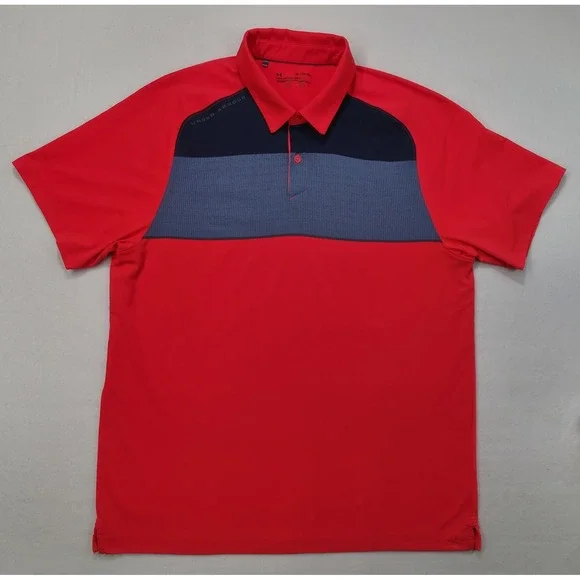 Under‎ Armour Polo Shirt Mens XL Unique Mesh Chest Neon Golf Short Sleeve