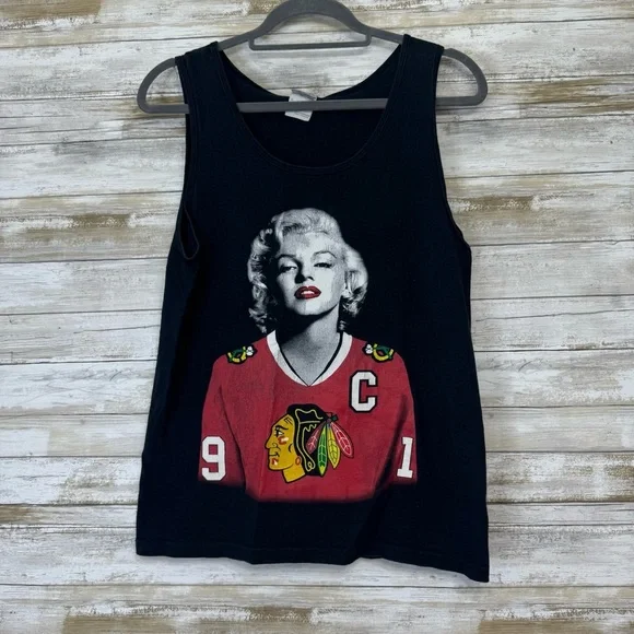 Marilyn Monroe Chicago Blackhawks Toews Shirt Men’s Black Tank Top size Small