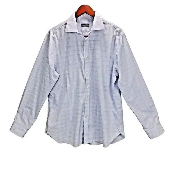 Michael Kors Shirt Mens 17 34 35  XL Blue Plaid Slim Fit Air Soft Button Front