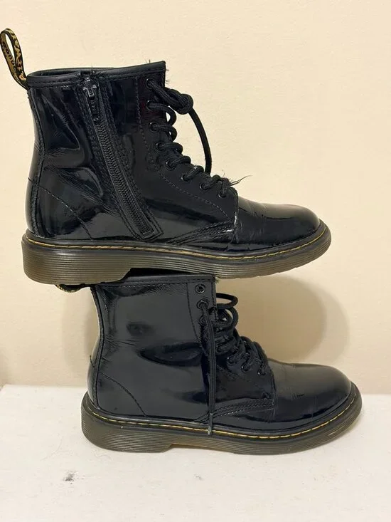 Dr. Martens Kids 1460 Patent Leather Side Zip Boots Black Unisex Size 2Y