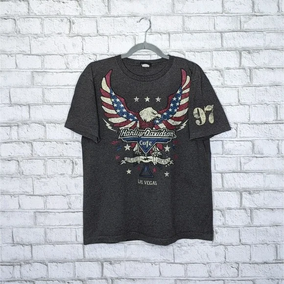 Vtg Harley Davidson Cafe Tshirt Eagle Double Sided Biker Motorcycle Vintage