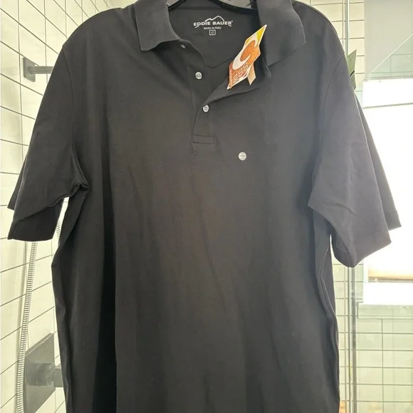 Eddie Bauer Men's Black Polo Shirt new large Tall upf 50 cocona