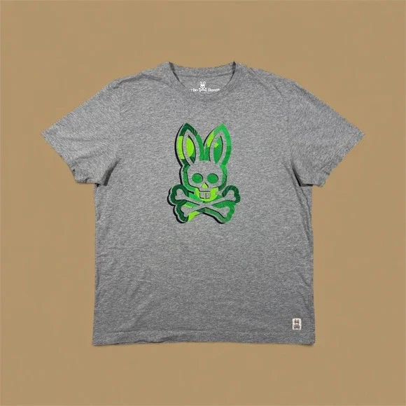 Psycho Bunny Mens Gray‎ Graphic Tee Skull Bunny Logo Size 6 Pima Cotton