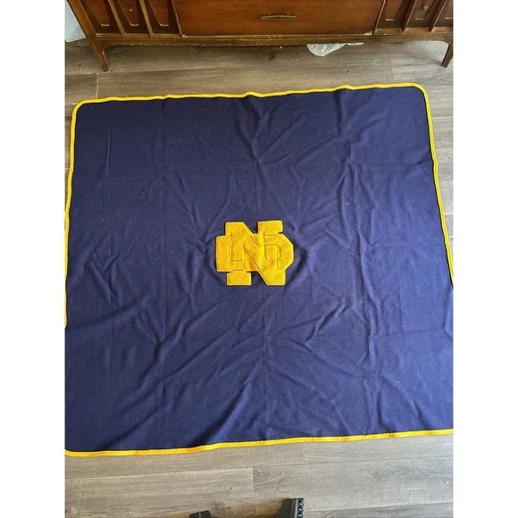 Vintage 1960's Notre Dame University Wool Stadium Blanket 65x60 Patch Irish