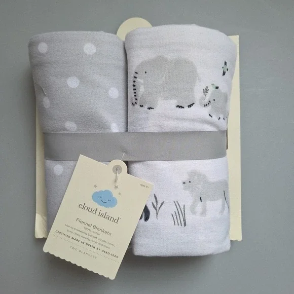 Cloud Island Flannel Blanket Larger Size 2pk Two by‎ Two Animals Nursing Cover