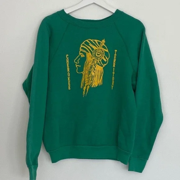 Vintage Athletic Green Cherokee Territory Sweatshirt Medium Made in USA Native