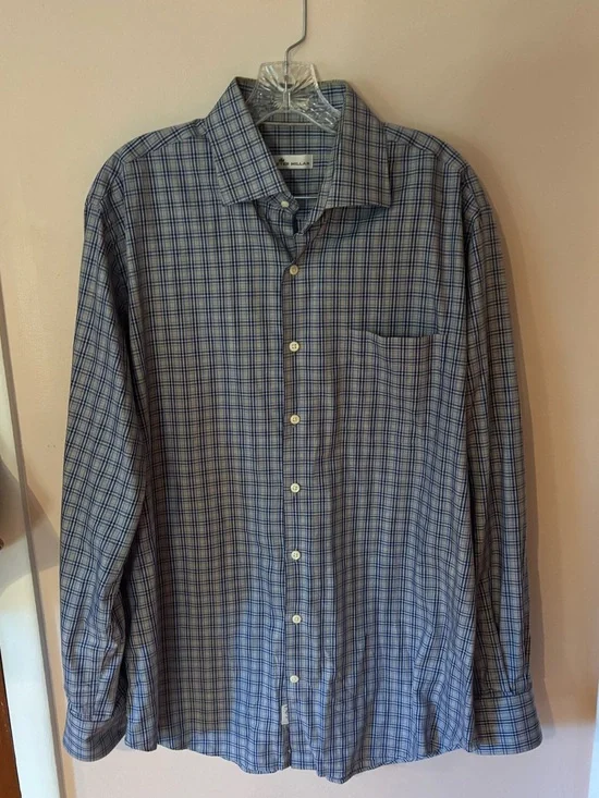 Peter Millar‎ Men's Plaid Button-Down Shirt Classic Cotton Long Sleeve Large