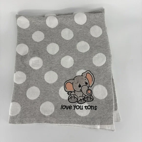 Precious Moments 2019 Baby Blanket Gray White Polka‎ Dot Love You Tons Elephant