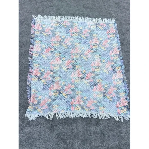 Sugar Grove Weavers Pastel Floral Woven Throw Blanket Fringed Tapestry 47x57 USA
