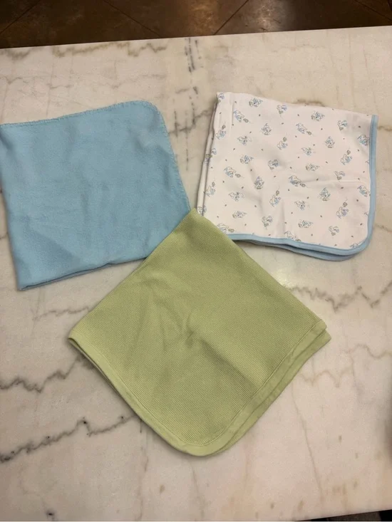 Baby Boy Lot of Three Blankets- Blue, Green, White