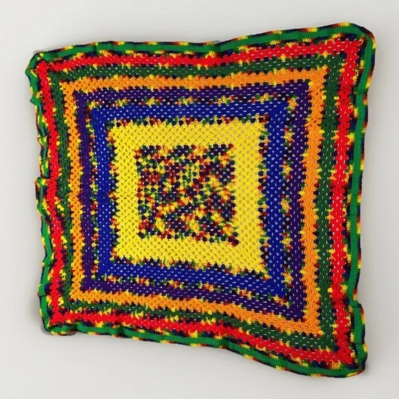 Granny‎ Square Crochet Afghan Blanket Throw Rainbow Handmade Colorful 48x49