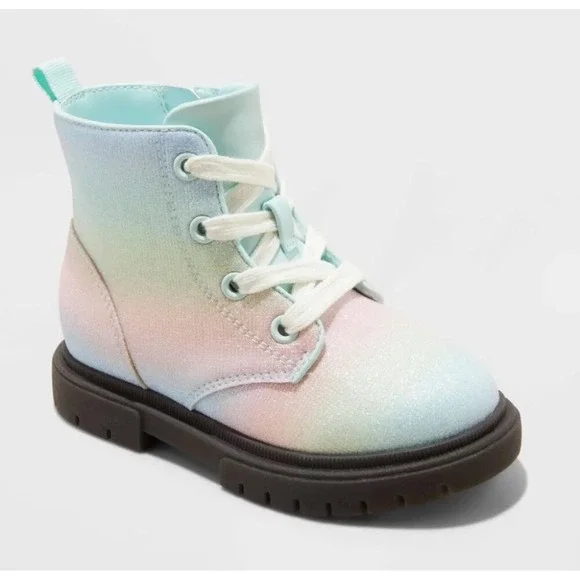 Cat & Jack Amaya Boots Kids Size 6 Multicolor Ombre Glitter Combat Boots‎ Zip Up