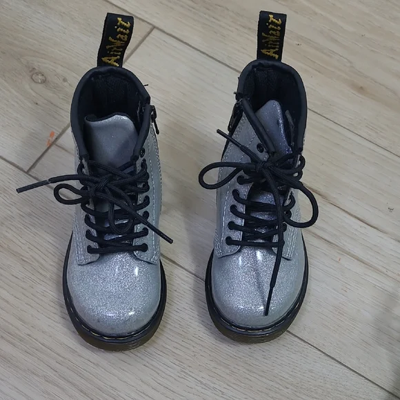 Dr. Martens Kids' Shimmering Silver Boots Size 8