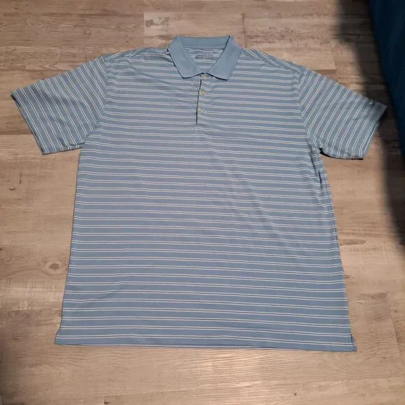 Nike Golf Mens XXL Dri Fit Polo Shirt Collar Vent Blue Striped Logo Tatum Ranch