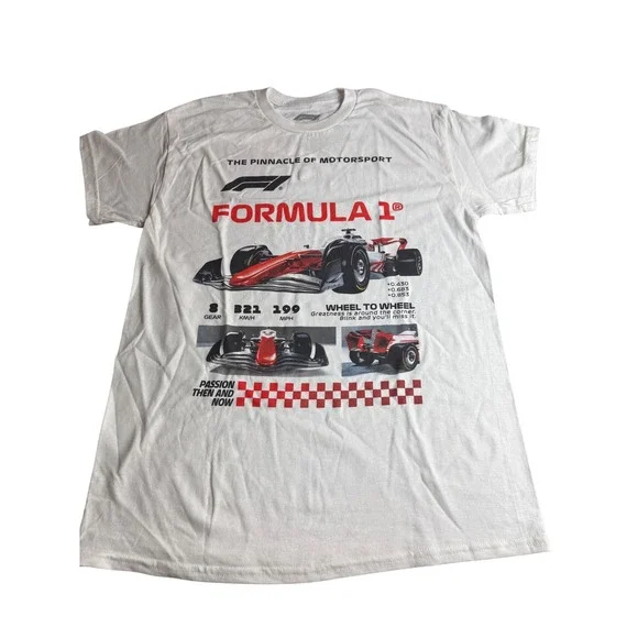 Formula 1 F1 Racing Graphic T-Shirt White Pinnacle of Motorsport Hybrid Mens M