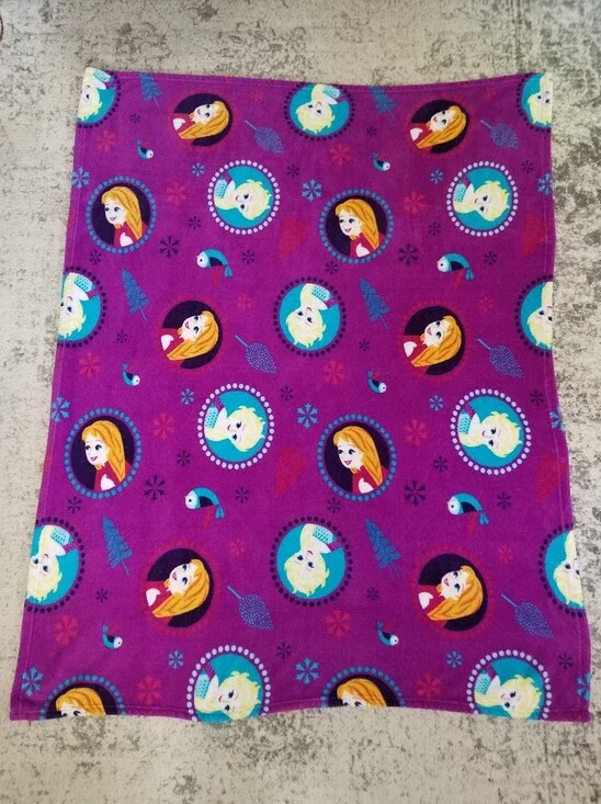 Disney Parks Frozen Blanket Throw Purple Fleece Anna Elsa Snowflakes 50x60