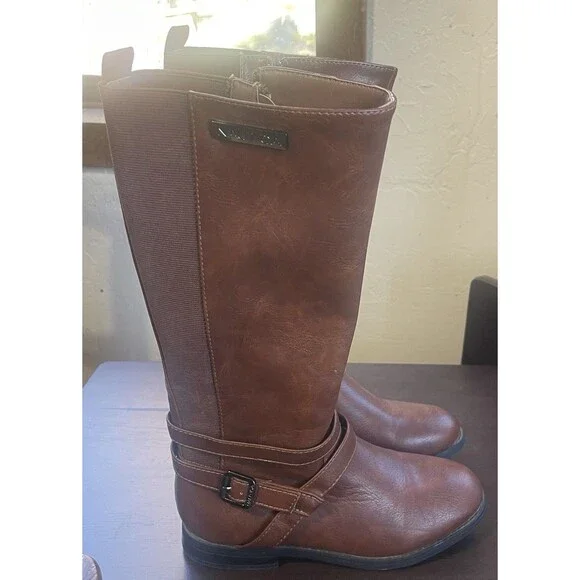 Nautica EVERES Youth Girls Tall Zip Boots Size 2 Cognac Brown New Cute