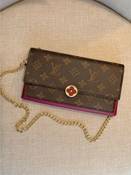LOUIS VUITTON FLORE WALLET Fuschia Raspberry Monogram Canvas Long Wallet