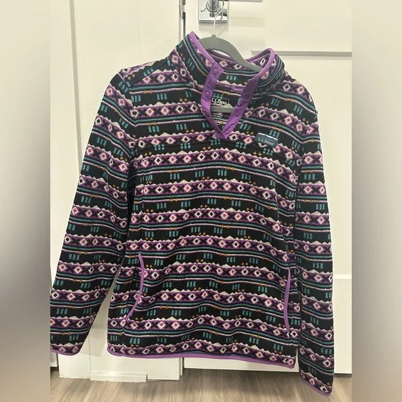 VINTAGE L.L. Bean Multicolor Patterned Fleece Quarter Snap
