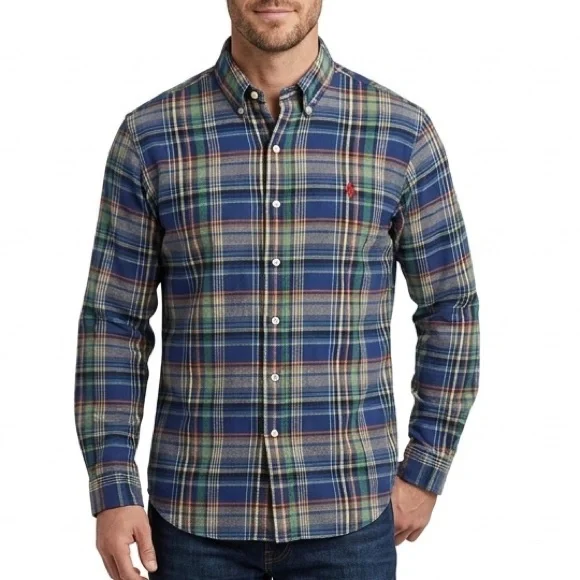 Ralph Lauren Classic Fit Plaid Button Down Shirt Men’s‎ XL Blue Green Flannel