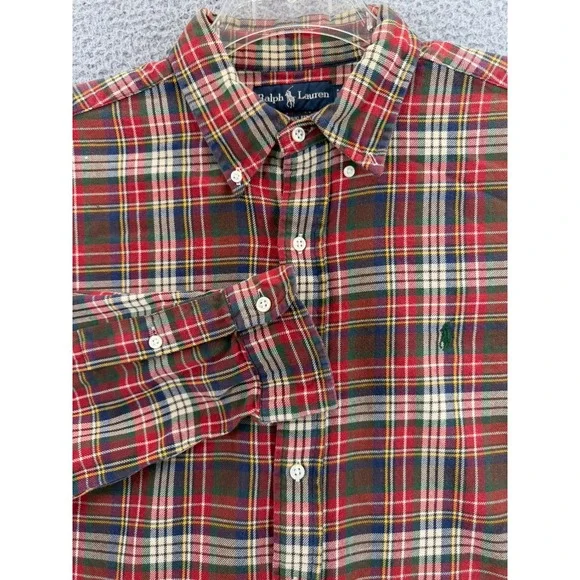 Polo Ralph Lauren Mens Large Classic Fit Plaid Button Down Shirt Red Green L
