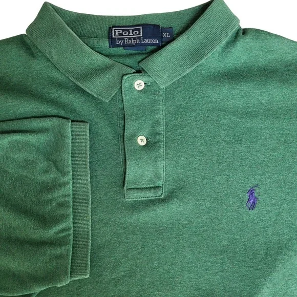 Mens Polo Ralph‎ Lauren Mens XL Green Heathered Cotton Short Sleeve Polo Shirt