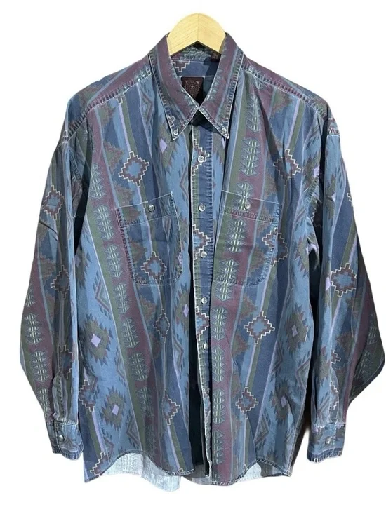 Vintage Haggar Mens Shirt XL Aztec Southwestern 90s Long Sleeve Button Up