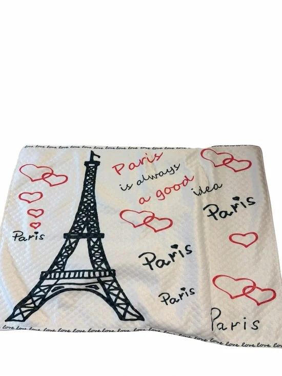 Eiffel Tower Paris Print Throw Pillow Cover - White, Black & Red