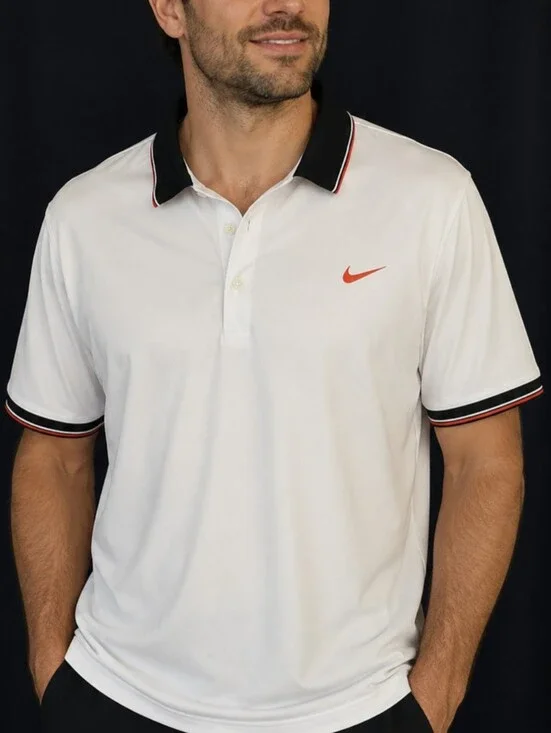 2015 Roger Federer Edition Nike White Polo with Black‎ Collar and Orange Swoosh