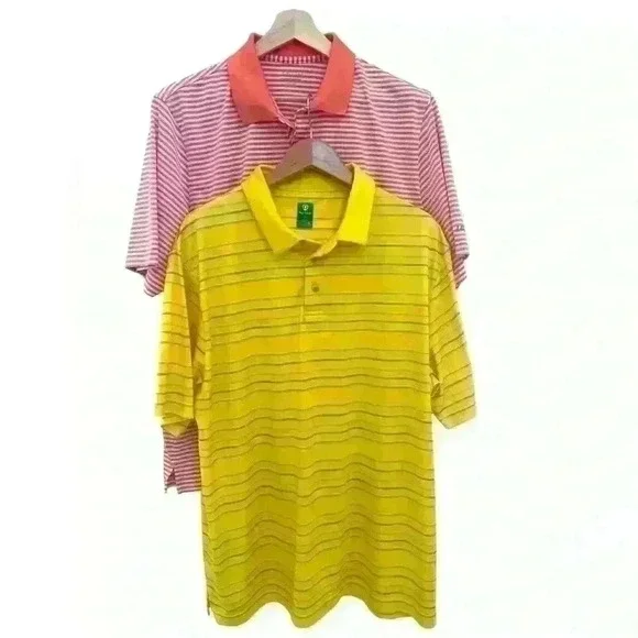 Bundle of Two Golf Polos. Izod Orange & White Stripe & Pro Tour Yellow & Blue