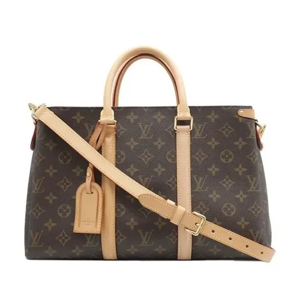 Louis Vuitton Saffron MM 2 Way HandBag Monogram Brown