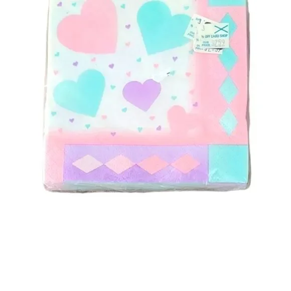 Vintage 80s Kawaii Pastel Girly Hearts Cocktail Napkins Birthday Party Pink