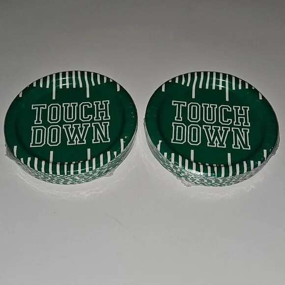 NEW 2 Pkgs Paper Plates Lot (30/pk) Football Touchdown Party Green White 6.75