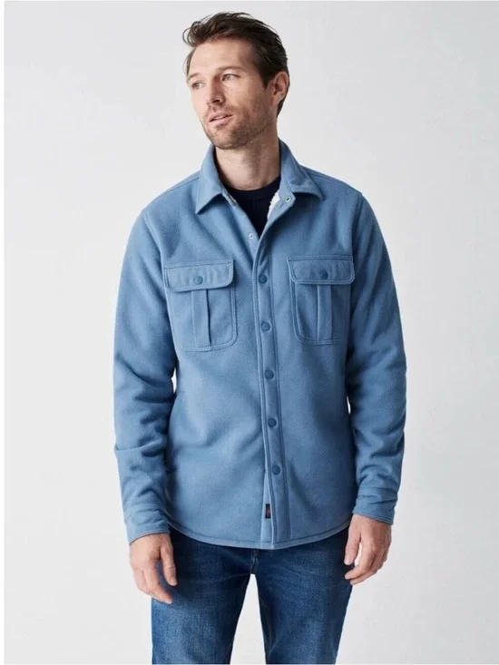 Faherty High Pile Fleece Lined Shirt Jacket In Koi Blue L