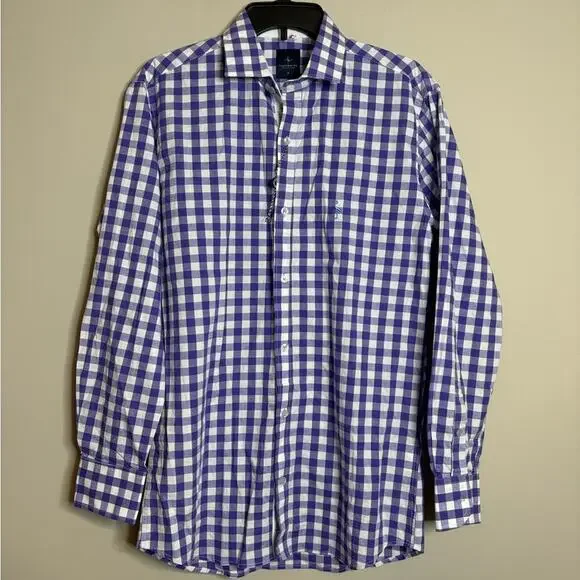 TailorByrd NWOT Gingham Long Sleeve Plaid Woven Shirt Purple White Size Small