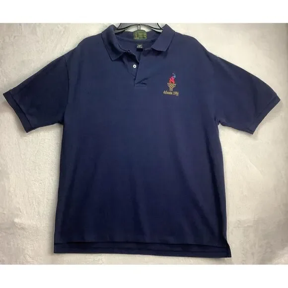 Vintage 1996 Olympics Atlanta Polo Men's Shirt Size XL Navy Blue short sleeve