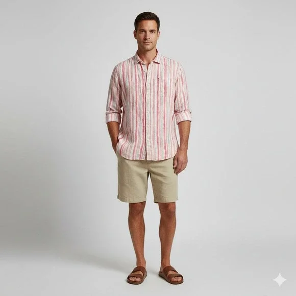 Tommy Bahama Mens Linen‎ Blend Stripe Long Sleeve Button Down Shirt XXL