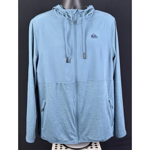 NWOT Quicksilver Men's L Fleece Lined Full Zip Hoodie Surf Coastal Blue MSRP $70