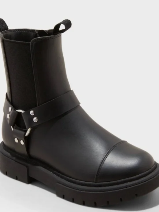 Kids' Crosby Harness Moto Boots - Art Class Black 3: Medium Width, Zipper Closur