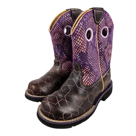 Ariat Fat Baby Brown Purple Leather Faux Snakeskin Western Boots Kids Size 10.5