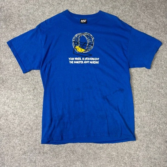 Hybrid Tees Hamster Wheel Graphic T-Shirt Mens Large Blue Funny Sarcastic Shirt