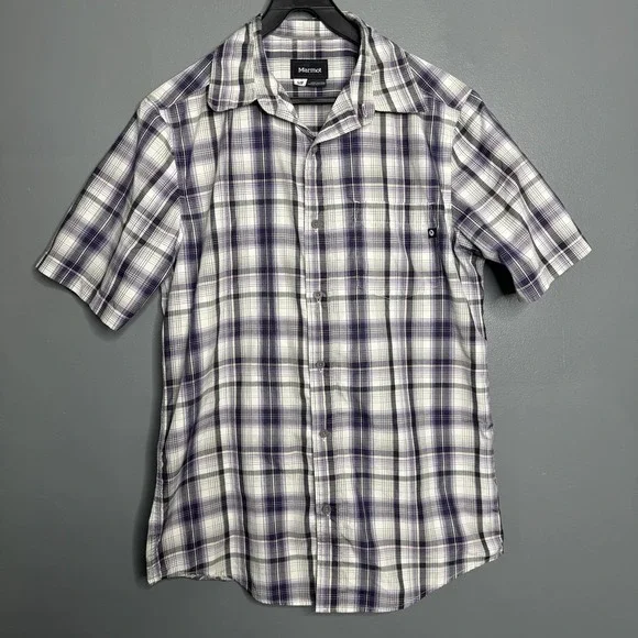 Marmot‎ Short Sleeve T-Shirt Chest Pocket Button Up Plaid Mens Small Summer