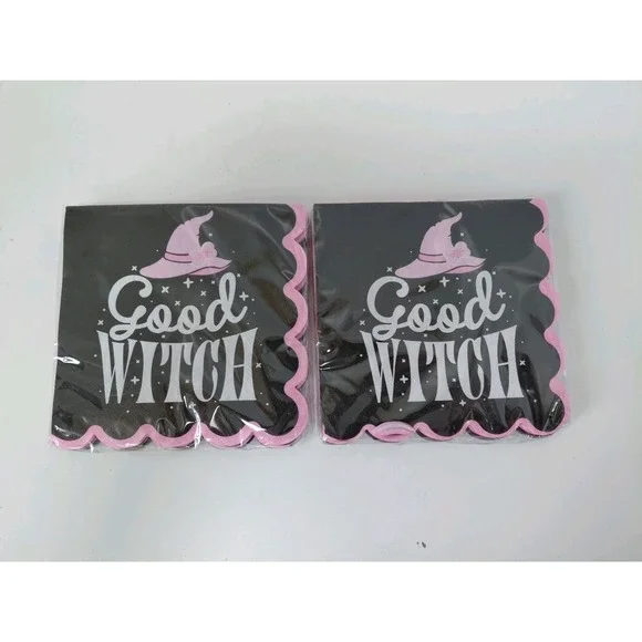 SET of 2 Halloween Beverage Napkins 4.7 in 40 Pieces Total Good Bad Witch NEW‎