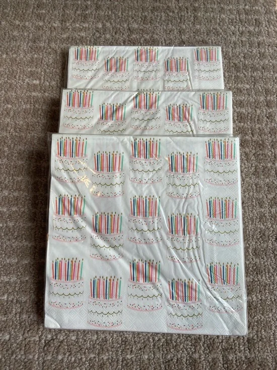 Bundle of 3 Birthday Cake‎ Napkins with Colorful Candle Design