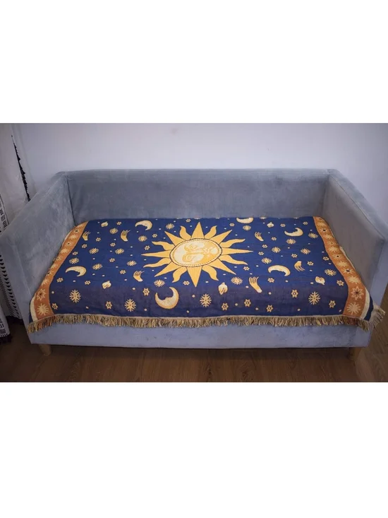 Sun & Moon Tapestry Throw Blanket - Navy and Gold 35x60