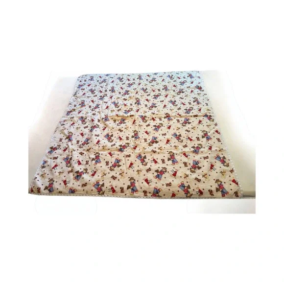 Handmade Vtg Western Cowboy Teddy Bear Star Flannel Baby Blanket Lace Trim