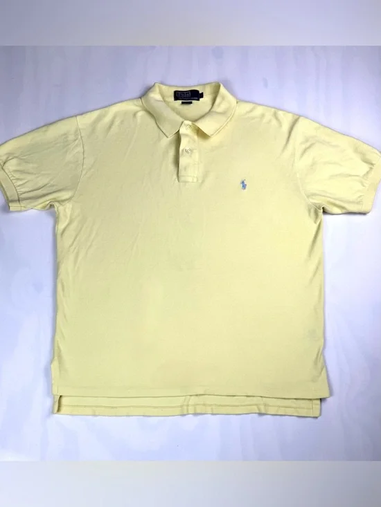 Polo Ralph Lauren Pastel Yellow Polo Shirt Blue Pony Cotton Men Large