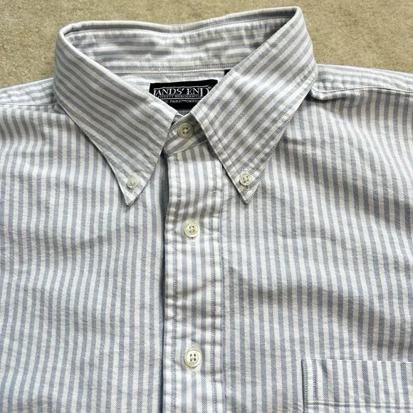 Lands End Oxford Button Down 17/34 Vintage 90s OCBD Striped Longsleeve