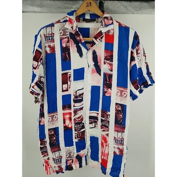 No‎ boundaries Mens Shirt Size Large (42-44) 4Th July Colors Short Sleeve Rayon